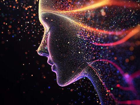 Abstract technology background with digital cyber space particles creates a dynamic and futuristic head up display and user interface element, offering a visually captivating and immersive experience