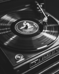 Close-Up of a Vinyl Record Spinning on a Classic Turntable, Showcasing the Essence of Analog Sound and the Timeless Appeal of Retro Music Playback