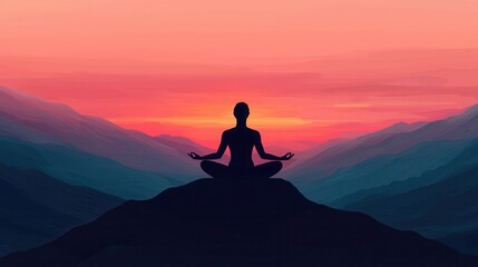 Serene Meditation at Sunset Over Majestic Mountain Landscape