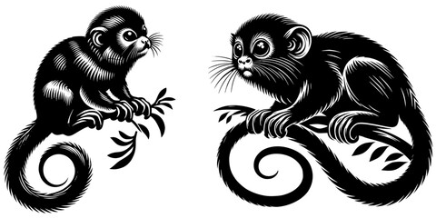 Black and White Monkey Illustration with Artistic Detail