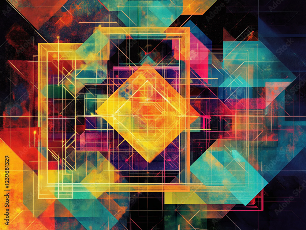 Poster abstract digital cube background showcases a mesmerizing display of interconnected geometric shapes 