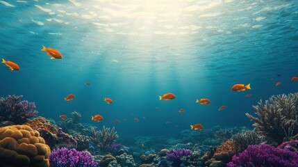 Obraz premium Underwater Scene with Colorful Fish and Vibrant Coral Reefs