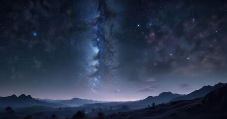 Naklejka premium Celestial night sky with stars and galaxy in deep blue color , galaxy, starry night, dark sky