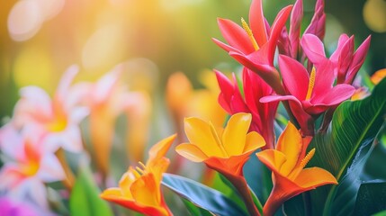 Naklejka premium Vibrant Canna Lillies bloom in a colorful display of nature's beauty