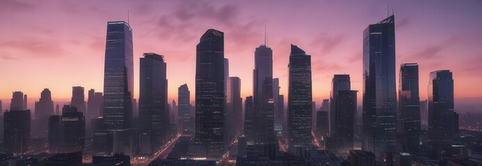 Naklejka premium Cityscape at dusk with gradient building textures, skyscraper, gradient, texture