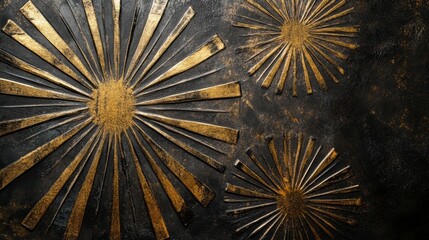 Abstract Gold And Black Sunburst Wall Art Design