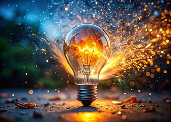 Exploding Light Bulb: Slow Motion Bokeh Close-up Stock Photo