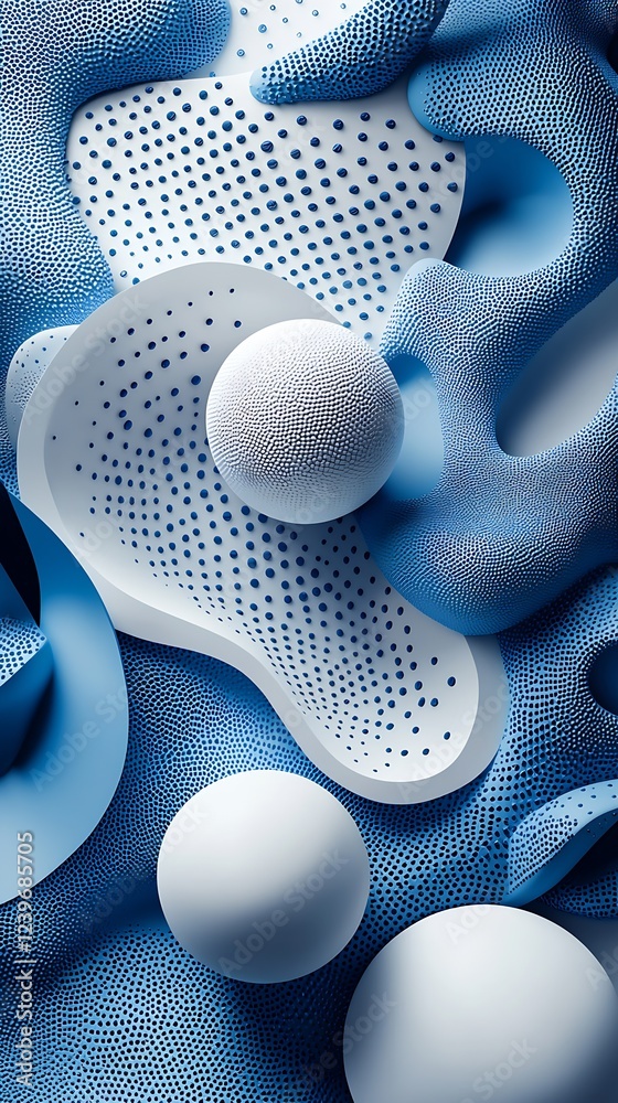 Leinwandbilder Abstract Blue Organic Shapes with 3D Forms and Textures for Modern Design and Art : Generative AI