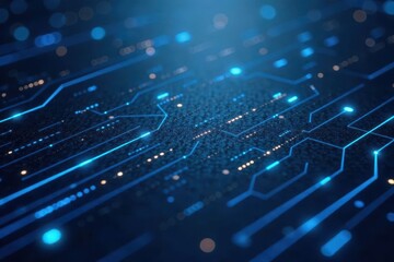 Obraz premium Sleek dark grey surface, glowing blue circuit board lines, graphic, vibrant, futuristic