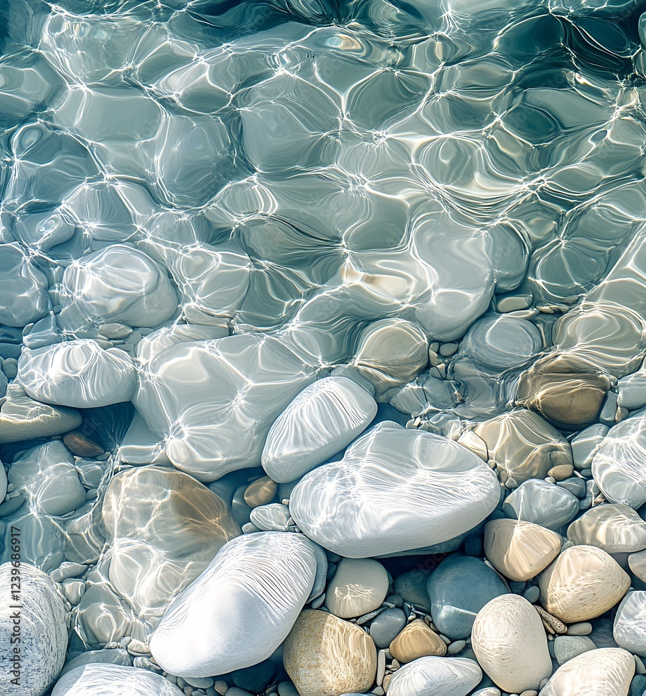 Poster Serene Smooth Rocks and Clear Water Patterns in Natural River Environment : Generative AI
