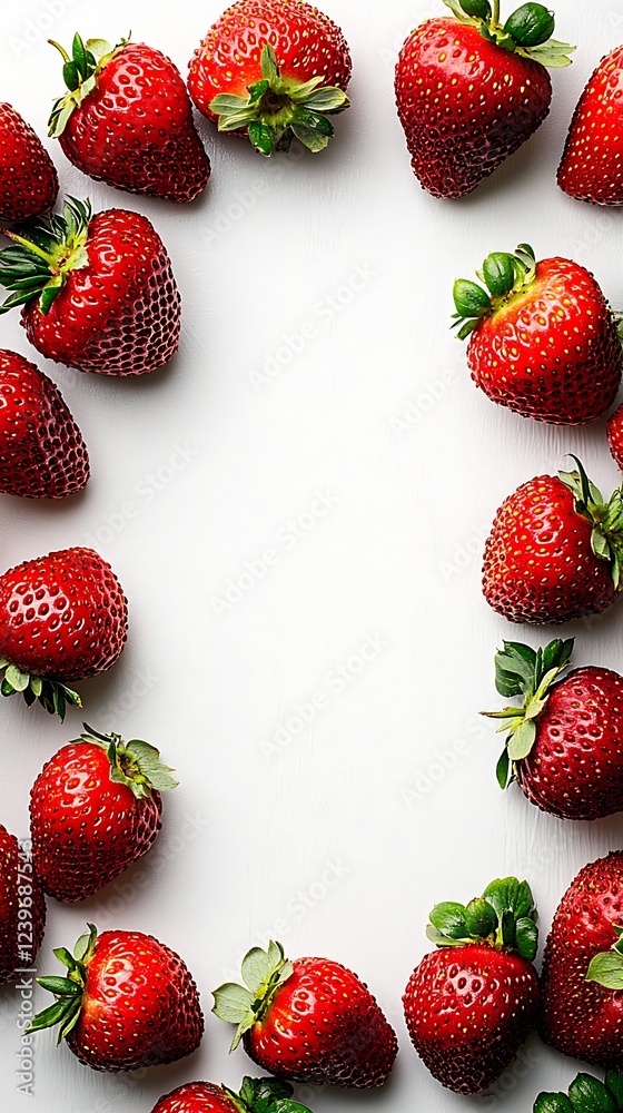 Poster fresh ripe strawberries framed around a blank space perfect for food design and culinary branding : 