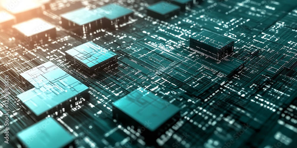 Poster Close Up View of Modern Computer Chip Design with Abstract Electronic Circuits : Generative AI