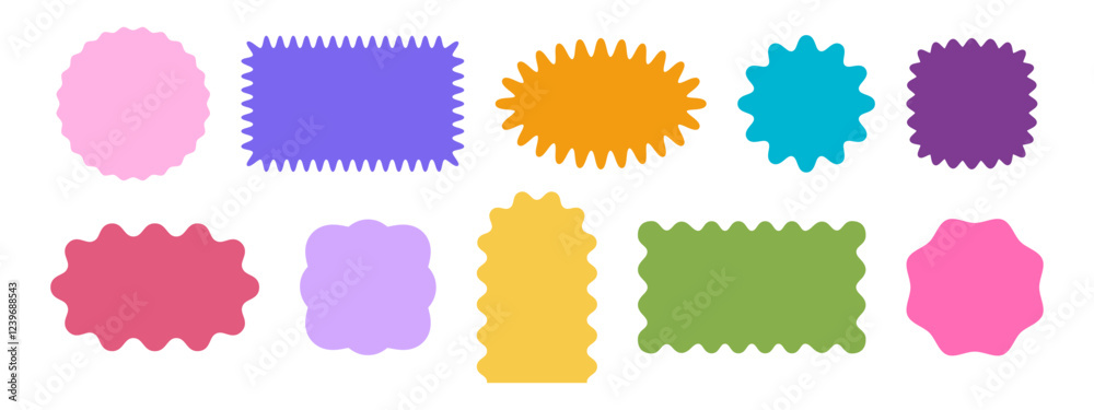 Poster set of colorful arch, rectangle and square, oval and circle shapes with wavy edges. simple cute geom