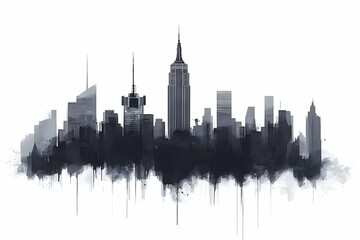 Fototapeta premium Abstract Cityscape Painting Drips with Monochromatic Elegance and Urban Grandeur