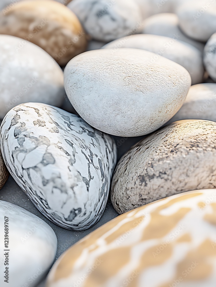 Poster beautiful collection of smooth pebbles in various earthy tones : generative ai