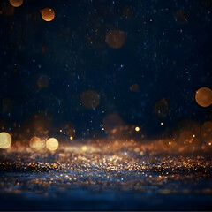 Obraz premium Abstract background with glittering gold particles and bokeh lights gracefully falling.