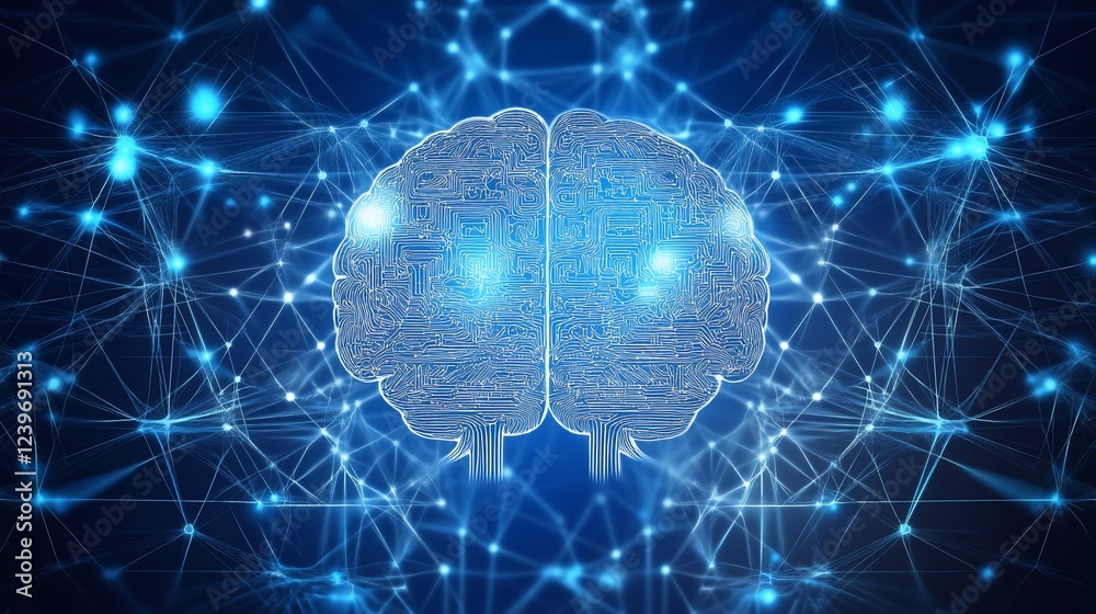 Poster abstract brain graphic with network connections representing ai and cognitive functions