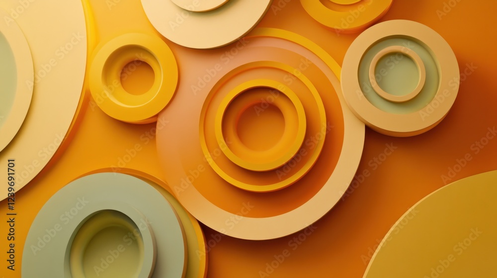 Poster abstract 3d rendered concentric circles create a dynamic orange background