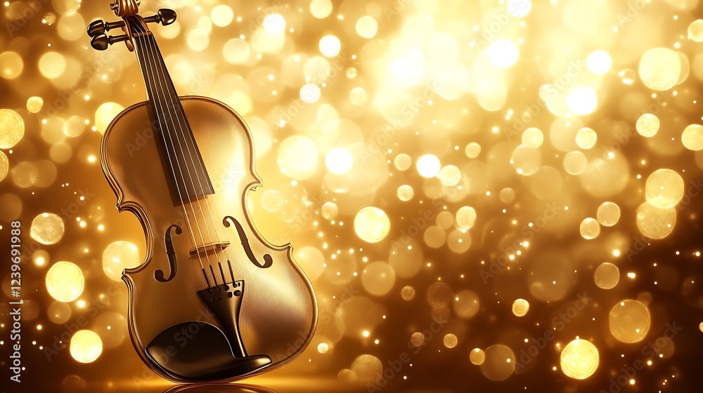 Poster elegant gold violin against shimmering background for music and art themes : generative ai