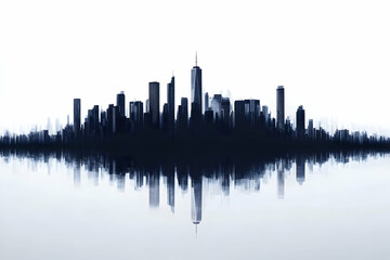 Fototapeta premium Modern City Skyline Reflects Majestically in the Calm Water Below with a Clean White Background