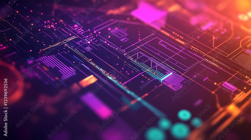 Aufkleber Futuristic Abstract Technology Background with Colorful Circuit Patterns and Digital Graphics : Generative AI