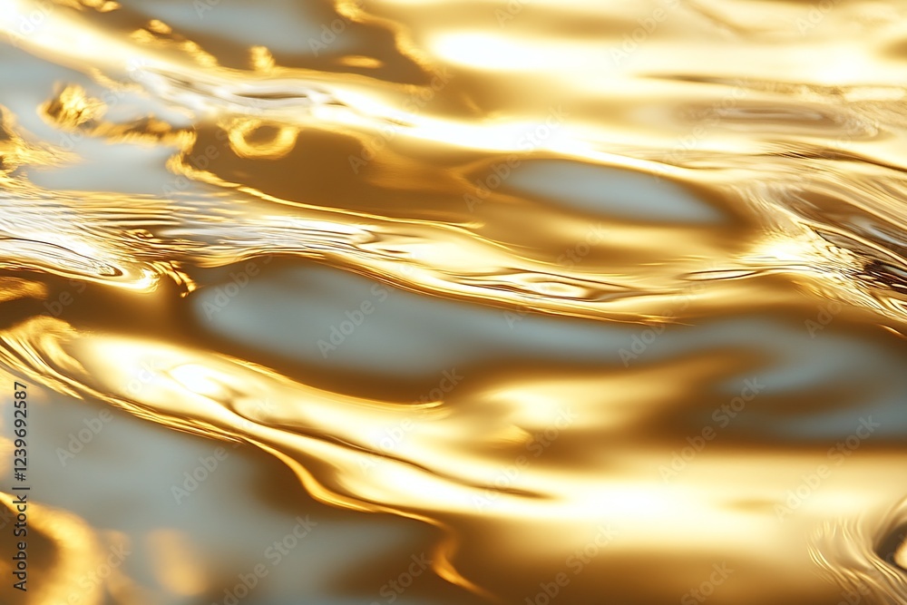 Aufkleber Captivating Golden Water Reflections with Dreamy Light Patterns on Surface : Generative AI