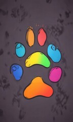 Colorful dog paw doodle isolated vector background,  doodle art,  cartoon style,  pet background