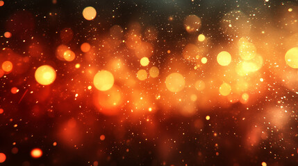 Obraz premium Out-of-focus golden and orange lights creating a magical, festive atmosphere against a dark background.