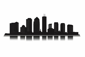 Fototapeta premium Cityscape Silhouette Reflects in Water with Buildings and Towers