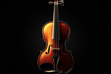 Fototapeta premium Classic Wooden Violin with Glossy Finish Set Against a Dark Background : Generative AI