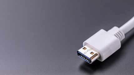 White USB-C cable close-up on dark surface