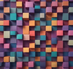 Colorful pattern of interlocking squares with varying shades and hues,  color theory,  graphic design,  abstract shapes