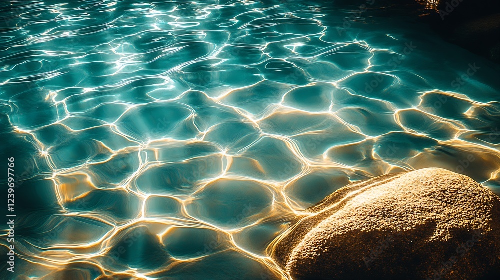 Leinwandbilder tranquil blue waters with sparkling lights and rocks creating a serene natural scene : generative ai