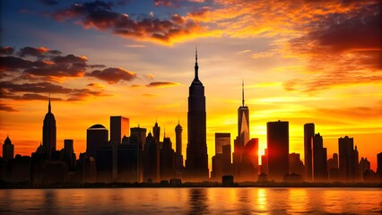 Fototapeta premium Silhouette Cityscape at Sunset