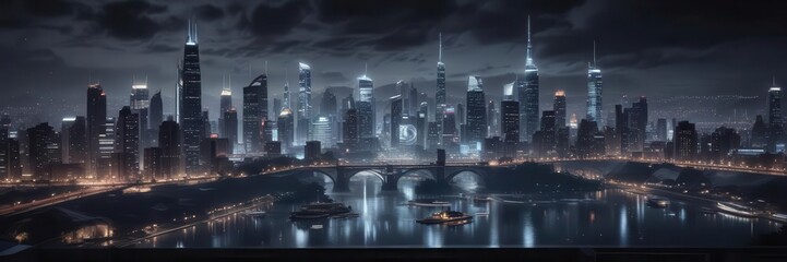 Obraz premium Computer screen displaying futuristic cityscape at night, night, glowing, technology