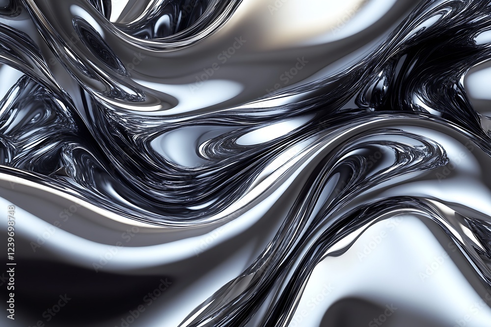 Poster high gloss liquid silver abstract surface flow smooth and reflective digital art background : genera