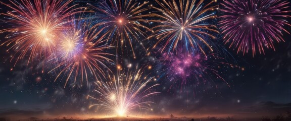 Fototapeta premium Confetti and sparklers amidst colorful firework display, confetti, celebration, colorful