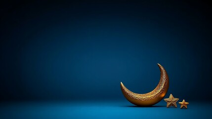 Golden crescent moon and stars on a serene blue background, ideal for dreamy night themes