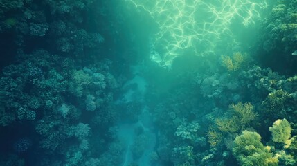 Fototapeta premium Radiant Underwater Coral Reef Scene In Teal And Green Hues