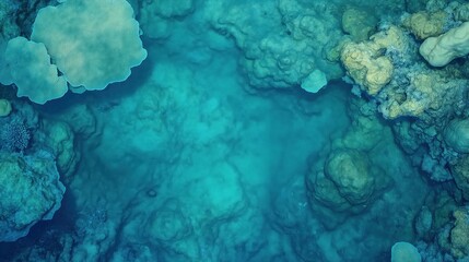 Obraz premium Aerial View Of Vibrant Turquoise Ocean Water With Textured Coral Reef Formations