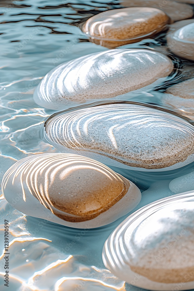 Aufkleber beautiful pebbles submerged in clear water showcasing reflections and gentle ripples of light in vib