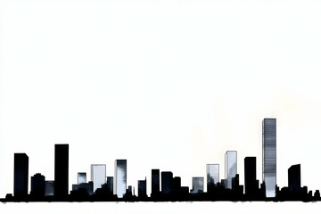 Naklejka premium Modern Cityscape Silhouette with a Touch of Watercolor Effect Creates a Minimalist Urban Scene