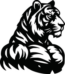 Strong and angry Tiger. The wild animal has huge muscles.vector logo or mascot for boxing team.