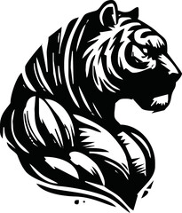 Strong and angry Tiger. The wild animal has huge muscles.vector logo or mascot for boxing team.
