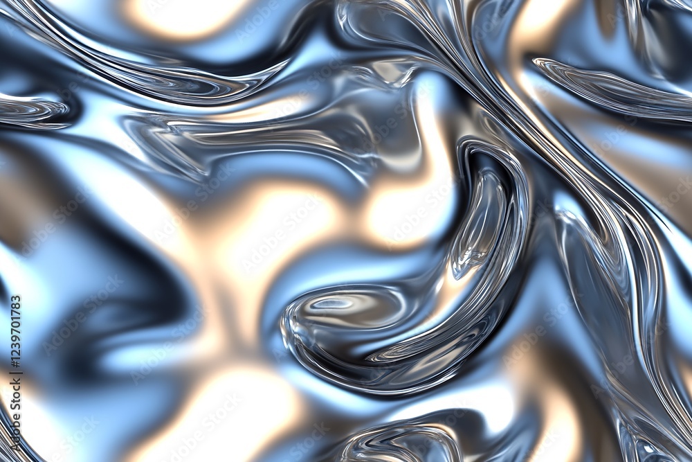 Poster abstract metallic liquid texture with blue and silver flowing patterns for creative backgrounds and 