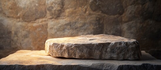 Rough Stone Podium, Warm Light, Stone Background, Product Display Mockup