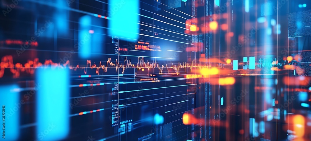 Aufkleber Dynamic Data Visualization with Colorful Lines and Graphs for Financial and Tech Illustrations : Generative AI