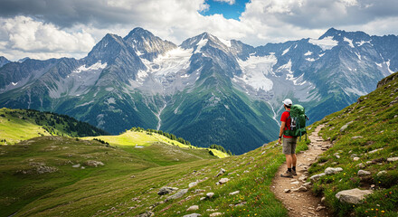 Fototapeta premium Hiking in a Majestic Mountain Range