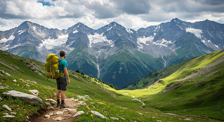 Fototapeta premium Hiking in a Majestic Mountain Range