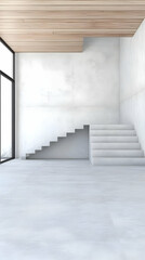 Fototapeta premium Modern Minimalist Interior with White Stairs, Marble Walls, and Wood Ceiling in a Bright Room